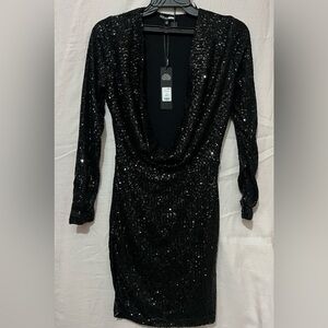 Fashion Nova Black Sequin Long Sleeve Dress